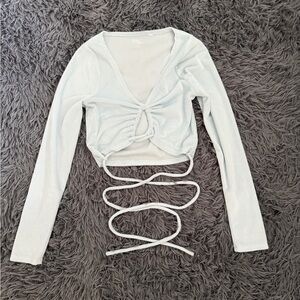 light blue long sleeve ruched top